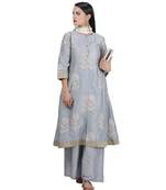 Grey Embroidered Cotton Readymade Suits