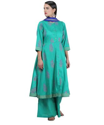 Green Embroidered Cotton Readymade Suits 1