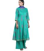 Green Embroidered Cotton Readymade Suits