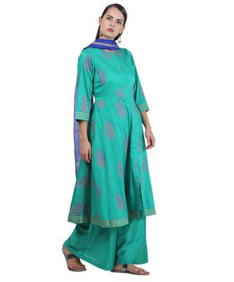 Green Embroidered Cotton Readymade Suits 2