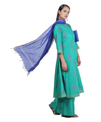 Green Embroidered Cotton Readymade Suits 3