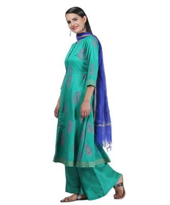 Green Embroidered Cotton Readymade Suits 4