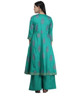 Green Embroidered Cotton Readymade Suits 5
