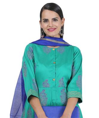 Green Embroidered Cotton Readymade Suits 6
