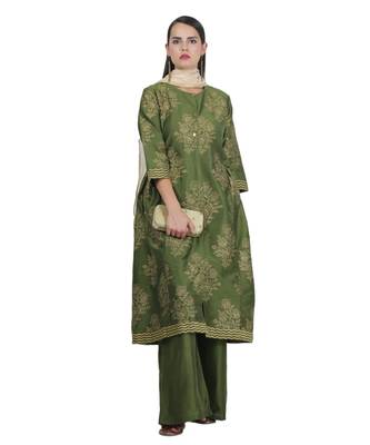 Green Embroidered Cotton Readymade Suits 1