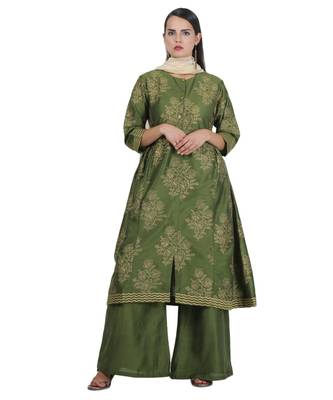 Green Embroidered Cotton Readymade Suits 2