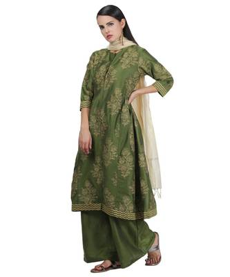 Green Embroidered Cotton Readymade Suits 3