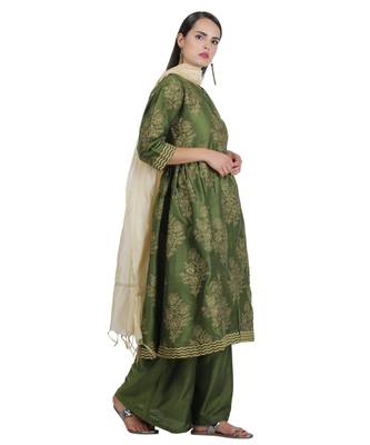 Green Embroidered Cotton Readymade Suits 4