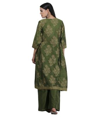 Green Embroidered Cotton Readymade Suits 5