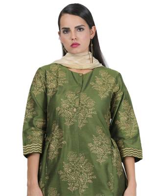Green Embroidered Cotton Readymade Suits 6