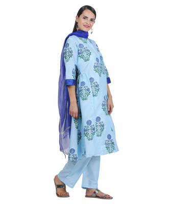 Turquoise Embroidered Cotton Readymade Suits 4