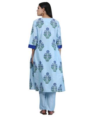 Turquoise Embroidered Cotton Readymade Suits 5