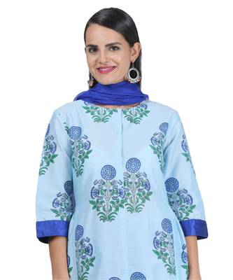 Turquoise Embroidered Cotton Readymade Suits 6