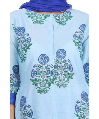Turquoise Embroidered Cotton Readymade Suits 7