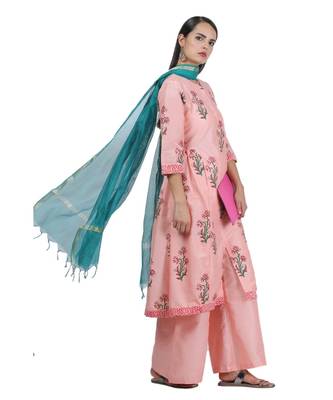 Peach Embroidered Cotton Readymade Suits 1