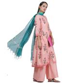 Peach Embroidered Cotton Readymade Suits