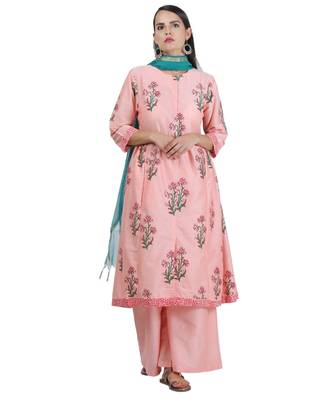 Peach Embroidered Cotton Readymade Suits 2