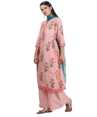 Peach Embroidered Cotton Readymade Suits 3