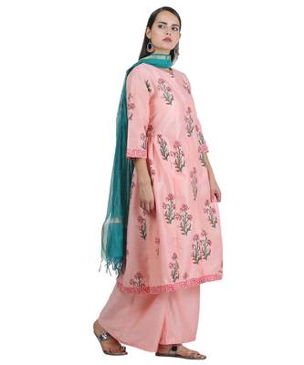 Peach Embroidered Cotton Readymade Suits 4