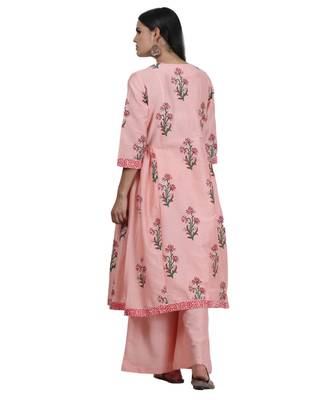 Peach Embroidered Cotton Readymade Suits 5