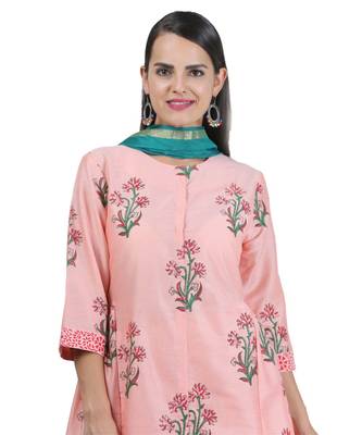 Peach Embroidered Cotton Readymade Suits 6