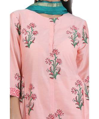 Peach Embroidered Cotton Readymade Suits 7
