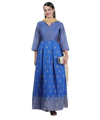 Blue Embroidered Chanderi Readymade Suits 1