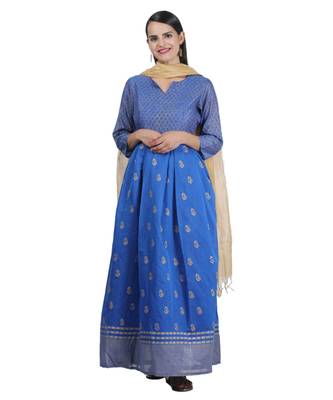 Blue Embroidered Chanderi Readymade Suits 2