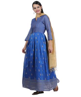 Blue Embroidered Chanderi Readymade Suits 3