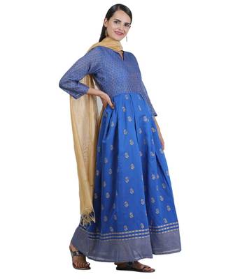Blue Embroidered Chanderi Readymade Suits 4