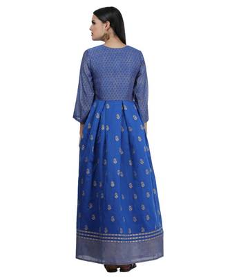 Blue Embroidered Chanderi Readymade Suits 5