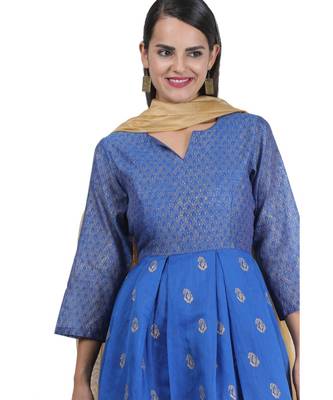 Blue Embroidered Chanderi Readymade Suits 6