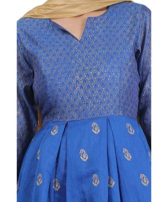Blue Embroidered Chanderi Readymade Suits 8