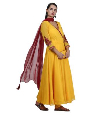 Yellow Embroidered Georgette Readymade Suits 1