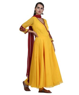 Yellow Embroidered Georgette Readymade Suits 2