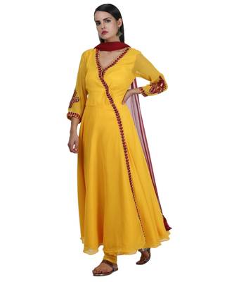 Yellow Embroidered Georgette Readymade Suits 3