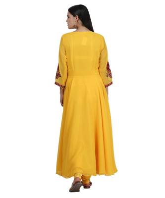 Yellow Embroidered Georgette Readymade Suits 4
