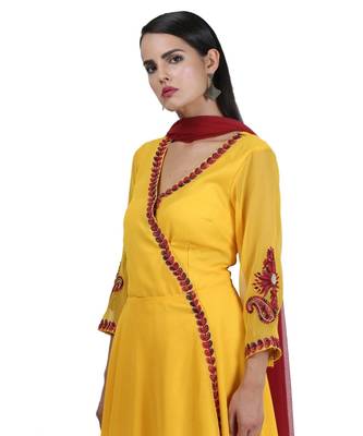 Yellow Embroidered Georgette Readymade Suits 5