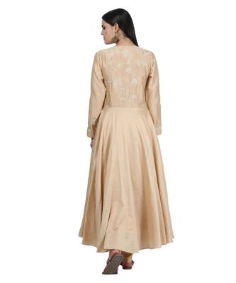 Beige Embroidered Cotton Readymade Suits 4
