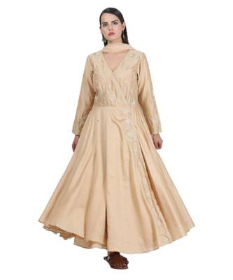 Beige Embroidered Cotton Readymade Suits 5