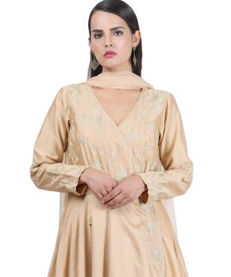 Beige Embroidered Cotton Readymade Suits 7