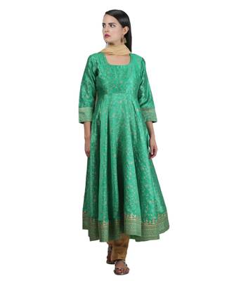 Green Embroidered Dupion Readymade Suits 1