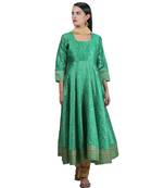 Green Embroidered Dupion Readymade Suits