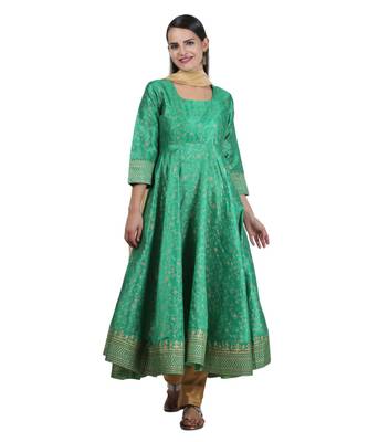 Green Embroidered Dupion Readymade Suits 2