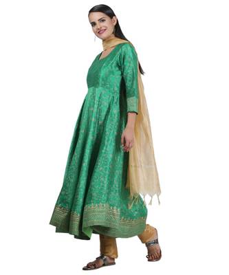 Green Embroidered Dupion Readymade Suits 3
