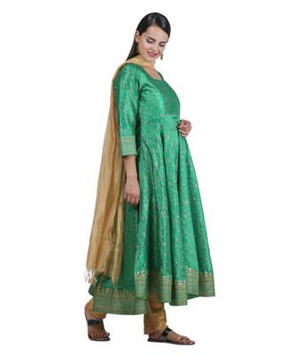 Green Embroidered Dupion Readymade Suits 4