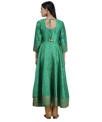 Green Embroidered Dupion Readymade Suits 5