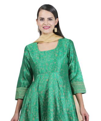 Green Embroidered Dupion Readymade Suits 6