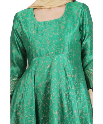 Green Embroidered Dupion Readymade Suits 8