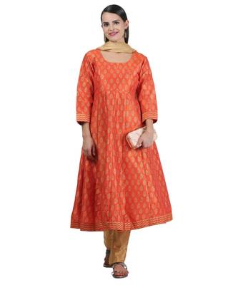 Orange Embroidered Dupion Readymade Suits 1
